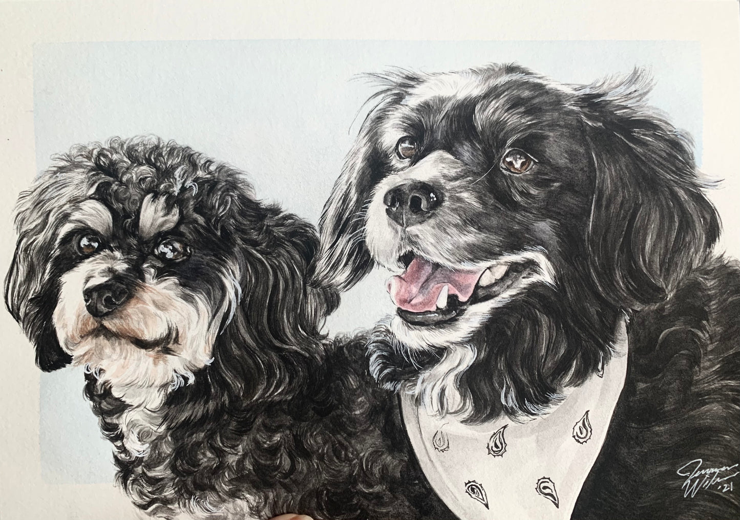 double watercolor pet portrait